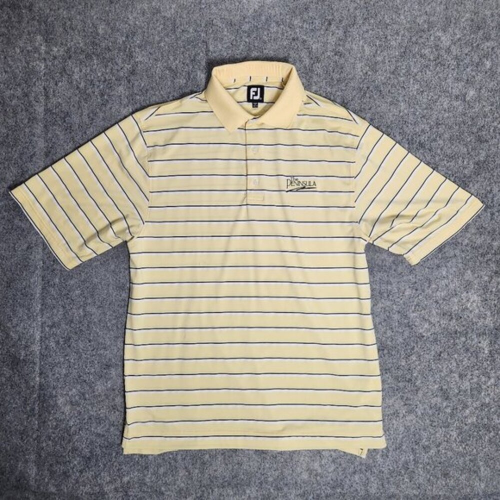 FootJoy Golf Shirt Men L Yellow Blue Striped Polo Pullover Performance‎ Outdoor